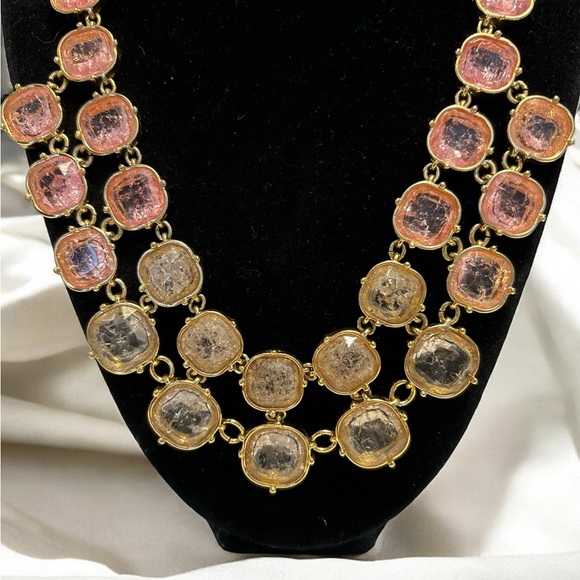 Talbots Gold Tone Pink Crackle Necklace 19” + 3” - Picture 2 of 8